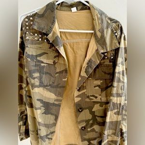 Camo Print Denim Jacket. Perfect for the fall weather or a Halloween costume.